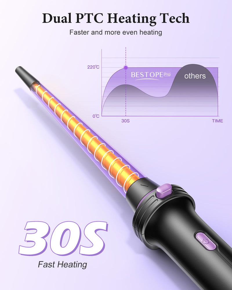 BESTOPE PRO 5 in 1 Curling Wand Set, Ceramic Interchangeable Barrels with Thermal Brush & Straightener, 13 Temp LED Display, Heat Resistant Accessory Kit Purple