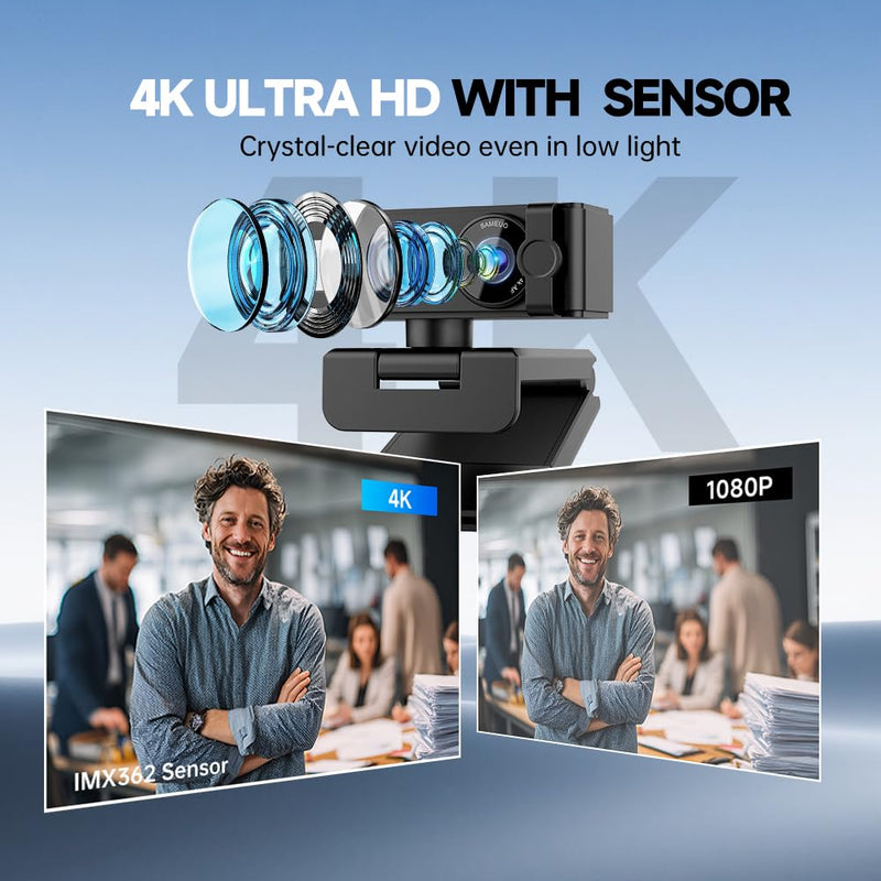 G53 4K Webcam with Noise-Canceling Microphone for PC Laptop | 120° Wide-Angle & Autofocus Video Streaming Computer Camera, Remote Control，works with Zoom/Teams/Switch 2/Mac 4K(G53)