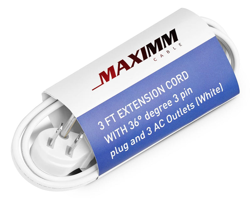 Maximm Cable 50 Feet Flat Plug Extension Cord/Wire, Multi Outlet - 3 Prong Angled Plug Extension Cord - White UL Certified 1 Pack