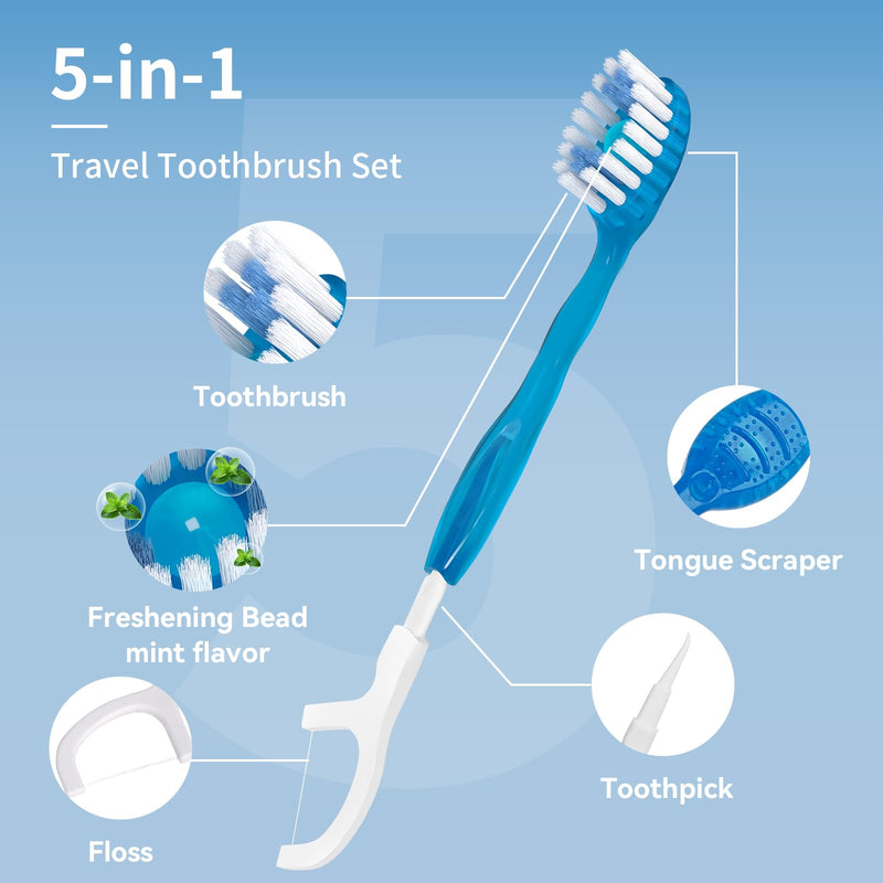 40 Count Disposable Mini Travel Toothbrushes Individually Wrapped, 5 in 1 Pre-Pasted Mini-Brush+Floss+Pick+Tongue Scraper, On The Go Toothbrush with Freshening Bead, Coolmint 1 Count (Pack of 40)