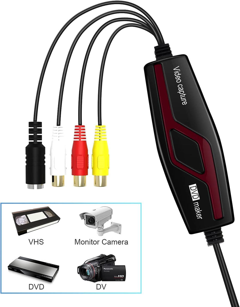 VHS to Digital Converter,Video Capture Card Device,VHS VCR Hi8 Mini DV to Mac Digital Converter,RCA to USB Video Converter for PC TV Tape Player Camcorder,MAC Windows Vista Compatible VHS to Digital Converter