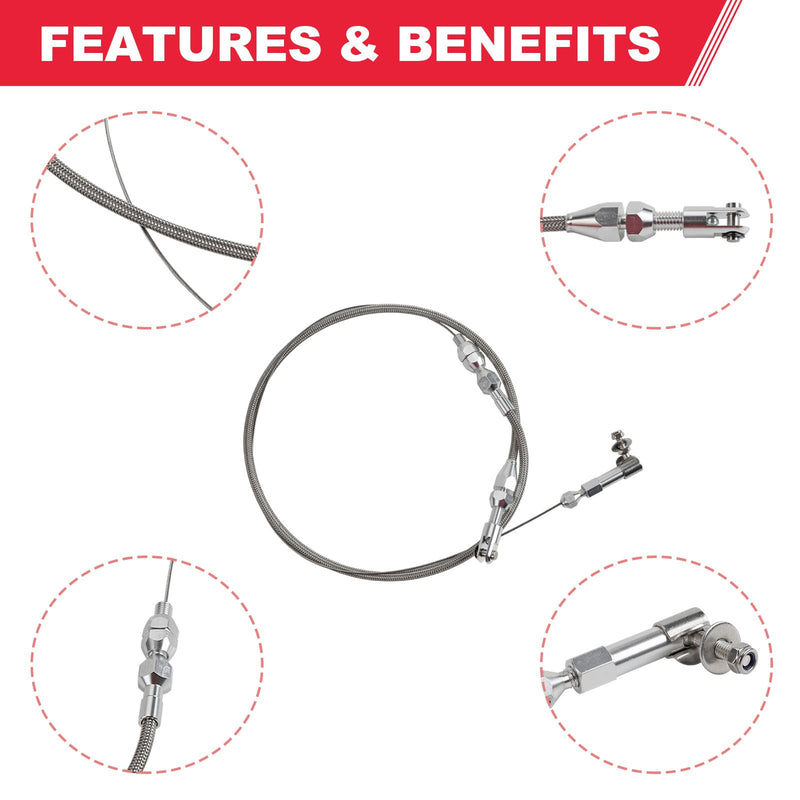 24"" Hi-Tech Universal Throttle Cable Kit Braided Stainless Steel with Aluminum Fittings Ferrules, Replacement Accelerator Cable 24 inch Long Cut To Fit