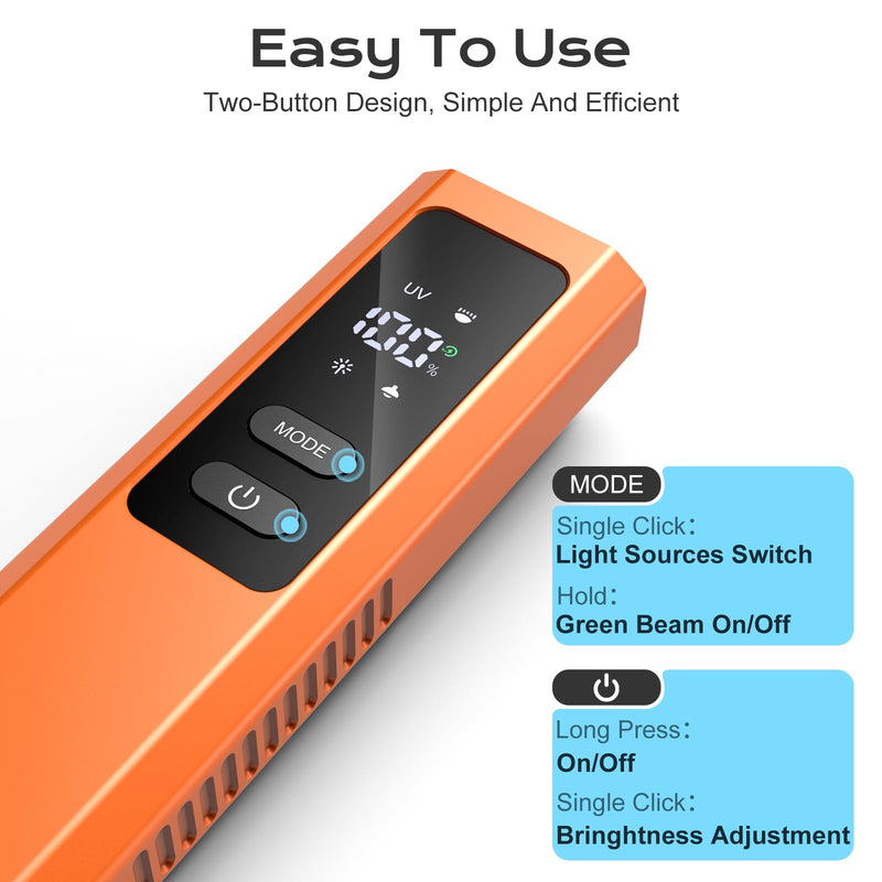 EDC Flashlight 4 in 1 Pocket Magnetic Slim Flat Flashlight High Lumens Work Light with Green Beam & UV Light & Warning Light Combo EDC Rechargeable LT-010 (Orange Color) Orange