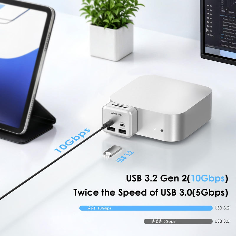 Mac mini M4 Hub, WAVLINK 6-Port Mac mini Hub | 2*10G USB-C, 2*10G USB-A,SD3.0 Card Reader, High-Speed Data Transfer & Multi-Device Connectivity for Mac mini M4 and M4 Pro