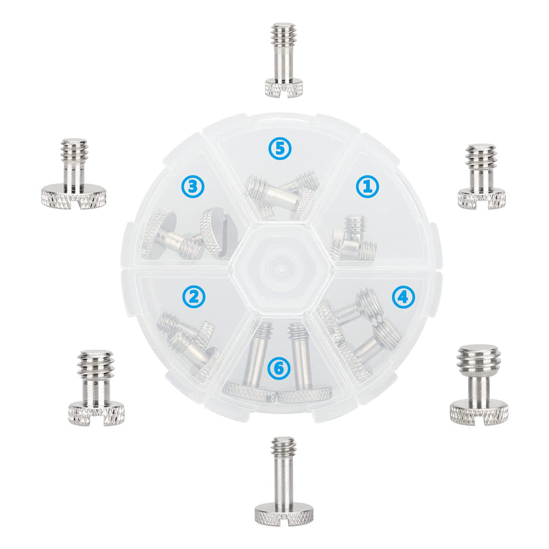 CAMVATE 1/4"-20 & 3/8"-16 Slotted Screw Bolt Assortment Brass Nickel Made with Plastic Storage Case for Camera Quick Release Plate (12 Pieces) - 3033