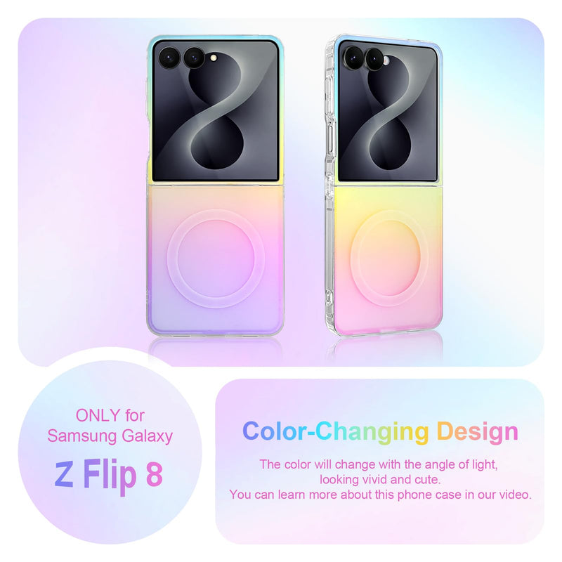Cute Case for Samsung Galaxy Z Flip 8 Case, Gradient Iridescent | Compatible with Magsafe, Aesthetic Girly Translucent Blue & Pink Glitter Rainbow Magnetic Phone Cover for Women Girls Gradient Blue & Pink
