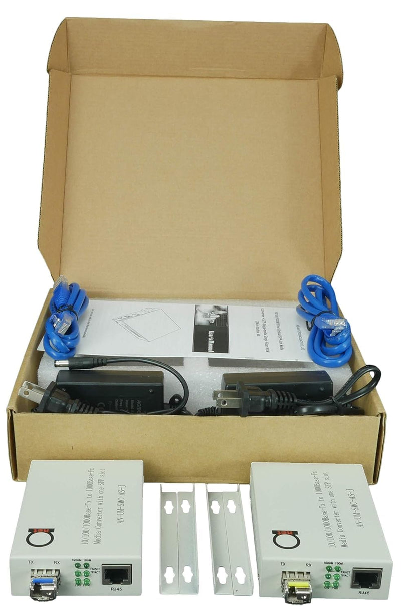 Single Mode LC WDM Single Fiber Bi-Di Gigabit Media Converter - Built-in Fiber Module 20km (12.42 Miles) - to UTP Cat5e Cat6 10/100/1000 RJ-45 - Auto Sensing Gigabit or Fast Ethernet Speed -1 Pair
