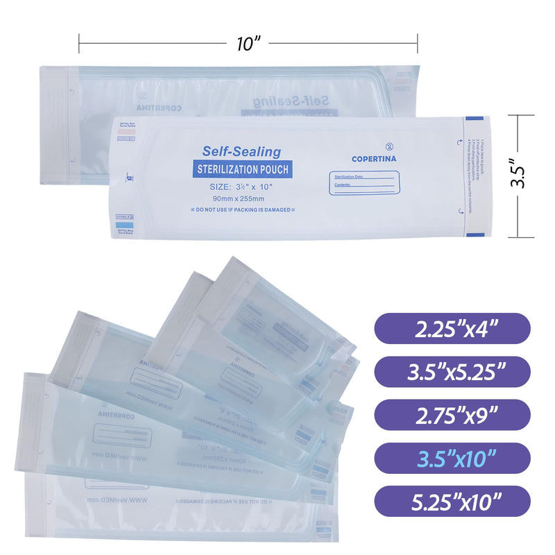Omnia 1000 Pcs Self Sealing Sterilization Pouches 3.5” x 10” | Dual Indicators Autoclave Sterilizer Bags for Dental Medical Instruments Clean Tools 3.5x10"