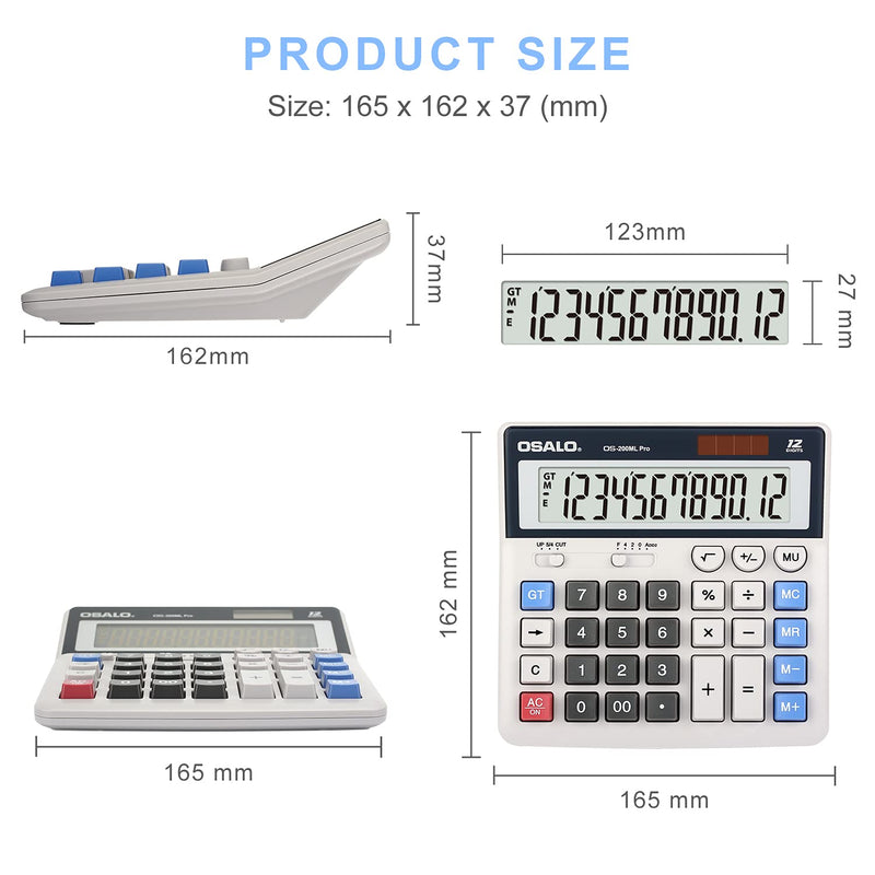 OSALO Desktop Calculator Extra Large Display Scientific Calculator 252 Functions 2-line Written Display & Battery Solar Calculators for Secondary Students