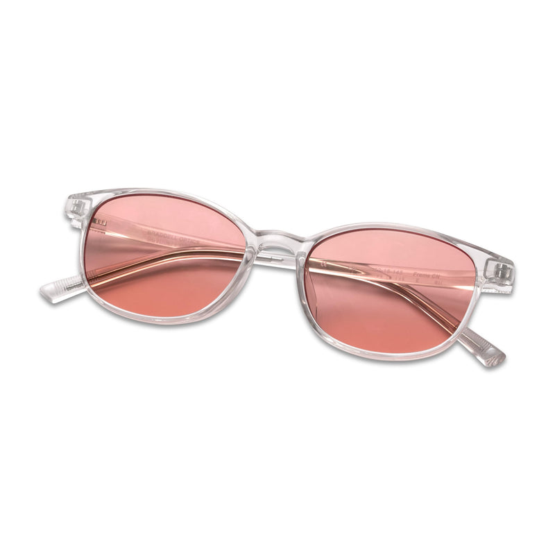 BRADDELL FL-41 Rose Tinted Migraine Light Sensitivity Glasses for Fluorescent LED Glare, Photophobia and Eye Strain (Clear rectangle)