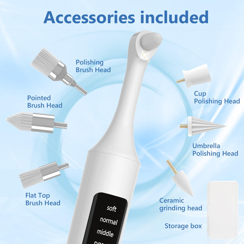 Teeth Whitening Polisher Kit, Rechargeable Dental Polisher for Teeth Cleaning and Whitening, Electric Teeth Polisher Tool with LED Light, 6 Brush Heads 5 Speed Modes for Home and Travel Use