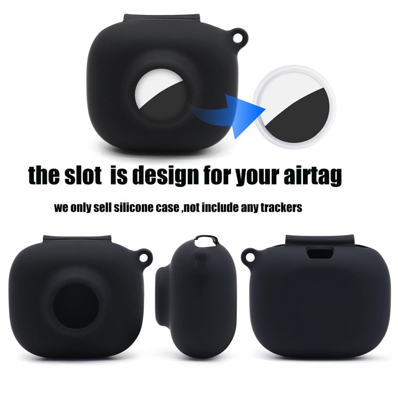 Compatible for Beats Powerbeats Pro 2 Air Tag Case,2 in 1 Silicone Protective Skin Sleeve with Airtag Holder,Find Your Headphone Cover with Carabiner,Black Black