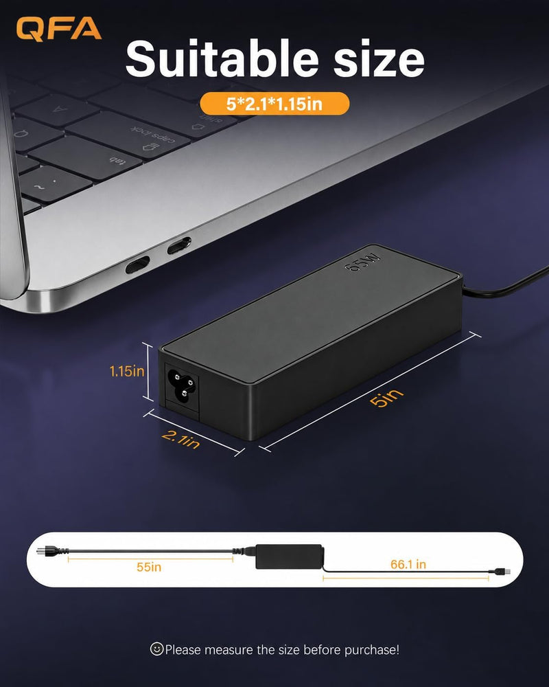 QFA 65W USB C Laptop Charger | Compatible with Lenovo ThinkPad T480 T490 X1 Carbon T14 T16, Yoga C930 C940 7i, Chromebook, ADLX65YDC2A Type C Power Adapter