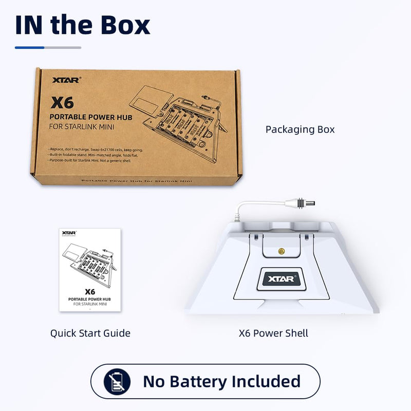 XTAR X6 Swappable Battery Power Base for Starlink Mini,Foldable Stand, 18-25.2V Direct DC Output, Portable Off-Grid Power Solution for RV/Camping/Emergency(X6 Power Base(No Battery)) X6 Power Base(No Battery)