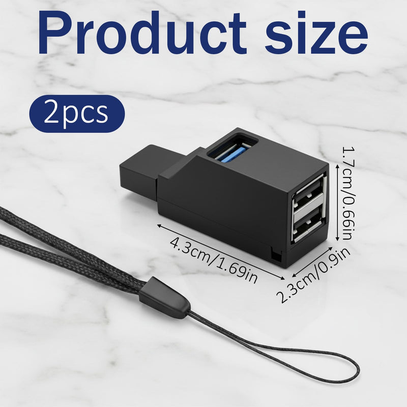2 PCS USB Hub, 3 Ports USB Adapter High Speed Car USBs 3.0 Splitter Portable USBs Splitter 1 in 3 Out Male to Female Expansion Adapter Plug and Play for Notebook Pc, Flash Drives, Mobile Hdd, Radiator