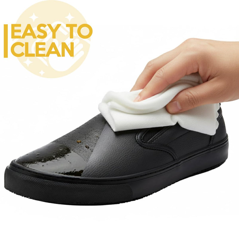 Women's Non-Slip Work Shoes, Waterproof Slip-Resistant (Oil & Water) Leather Sneakers for Food Service, Slip On Restaurant Server Shoes, Comfortable Nursing Shoes, Stain Resistant Chef Shoes for Kitchen 7.5 Black