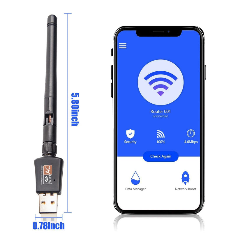 600Mbps Dual Band 2.4/5GHz Internet USB WiFi Adapter, Laptop Wireless Receiver Network Dongle with Antenna, Compatible with Windows 11.10/8/7/XP/VISTA, MAC, Linux