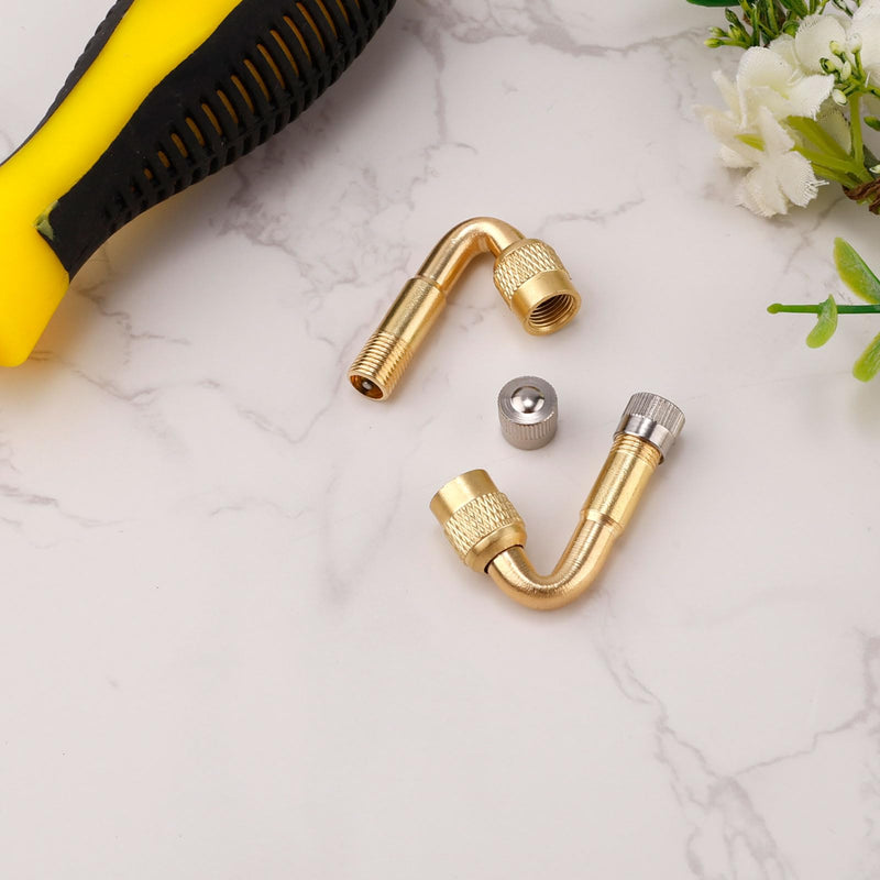 2pcs Tire Valve Extension, 45 Degree Tyre Inflator Valve Extension Adaptor Brass Tire Valve Stem Extenders Valve Stem Adapter for Cars Motorcycles Bicycles RV