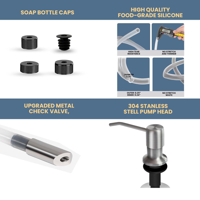 SBEN Built-in Kitchen Sink Soap Dispenser – Stainless Steel Brushed Nickel Pump, 17 oz Bottle and Extension Tube Kit 47", Upgraded Metal Check Valve, Countertop Hand Soap & Lotion Dispenser
