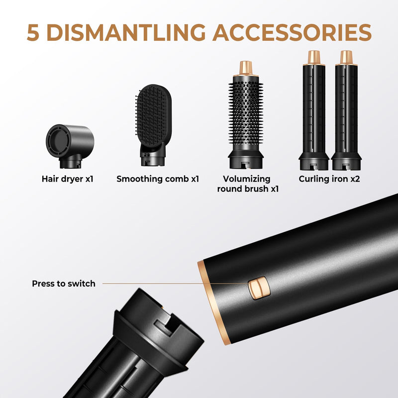 JINYAWA 5 in 1 Hair Styler, Magic Styler Without Heat Damage, Hair Dryer Brush, Negative Ion Air Styler, Detachable Hair Styling Appliances, Hot Air Brush, Hair Wrap Curler, Blow Dry Hair Brush