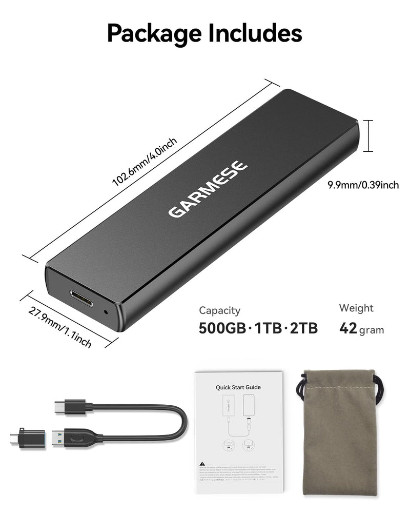 512GB External SSD - Up to 1000MB/s Read Speed USB 3.2 Gen 2 Portable SSD, External Solid State Drives with Type-C Cable for PC Mac Game Console