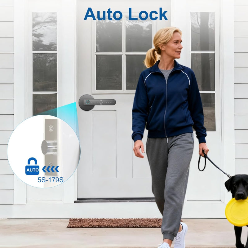 BIWIBON Fingerprint Door Lock – Fingerprint Door Knob with 5 Unlock Options, Anti-Peep Code, Adjustable Auto-Lock, Inside Lock, for Home, Office, Apartment, Bedroom – Black Black 03