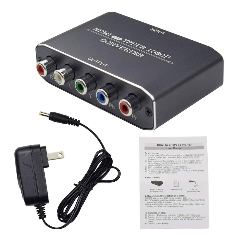 HDMI to Component Video Converter, HDMI to Ypbpr Scaler + R/L Audio Output Converter Adapter Support 1080p for PS3,DVD(Aluminum)