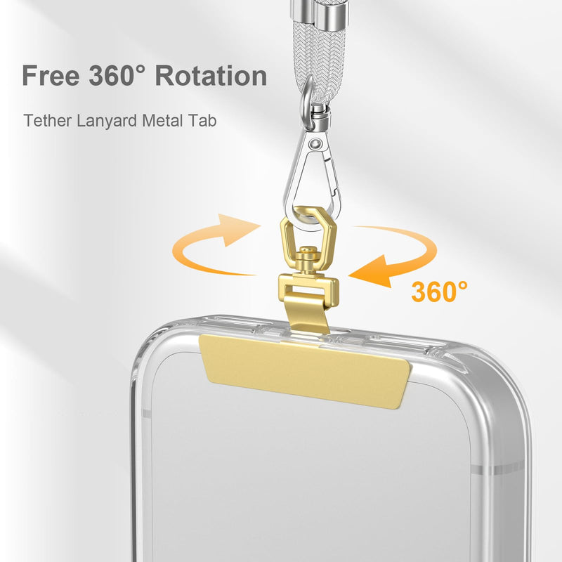 6 Pack 360°Rotating Phone Tether Tab - Stainless Steel Phone Lanyard Tab, Ultra-Thin Universal for iPhone & More, Fits Full Phone Cases (Gold+Silver+Black)