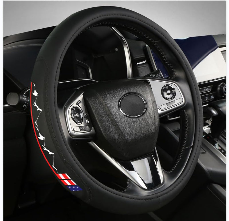 Premium Leather American Flag USA Steering Wheel Cover Universal 14.5-15inch Compatible with Car Truck SUV Cover-01