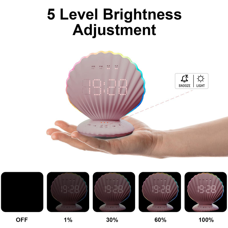 Loud Alarm Clock for Heavy Sleepers - Portable Bluetooth Speaker with White Noise Machine, RGB Night Light with Music Sync, Digital Clock for Bedroom Decor, Ideal Gift for Teens Adults (Pink)