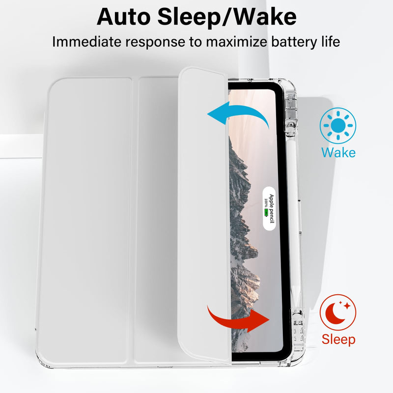 Clear Case for iPad Pro 12.9 inch 6th/5th/4th/3rd Gen & iPad Air 13 inch (M4/M3/M2) with Pencil Holder, Smart Slim TPU Case with Transparent Hard PC Back Cover, Auto Wake/Sleep (Gray) iPad Pro 12.9 & Air 13 inch Case Gray