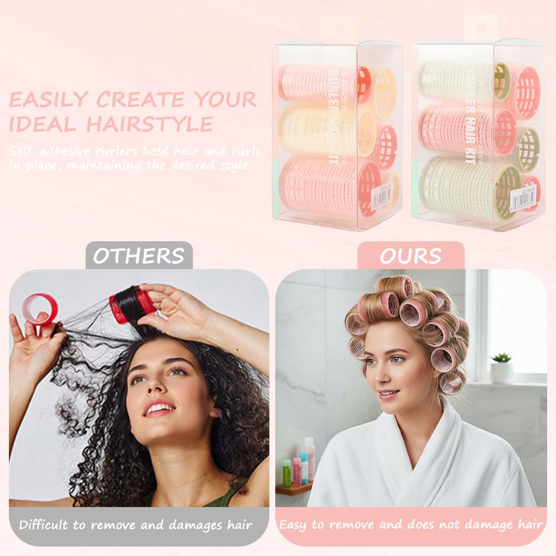  [AUSTRALIA] - Hair Rollers,Rollers for Hair Volume,6PCS Salon Velcro(Pink Green) | for Hairs with 3 Sizes, Self Grip Curls Rollers Set ,DIY Curling Tool Curls and Styling of LongHair, ShortHair Bangs Pink Green