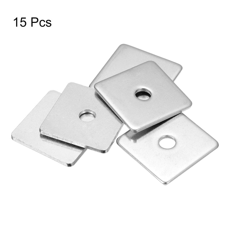 uxcell Square Washer, 15Pcs M8x40x40x3mm 304 Stainless Steel Square Plate Washers Flat Pad Spacer Gasket for Hardware Fastener 15