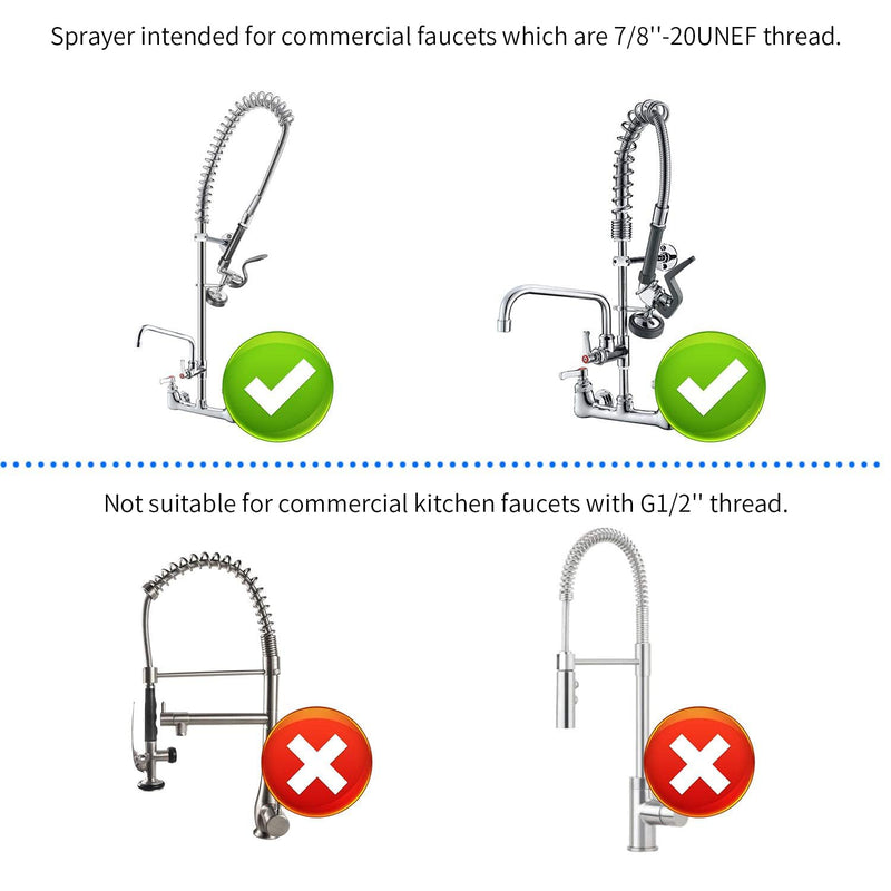 Pre Rinse Sprayer Commercial Sink Sprayer Head Spray Valve,1.42GPM Restaurant Sink Dish Spray with Handle for Commercial Kitchen faucets,Chrome Finished (Grey) Gray Round Sprayer