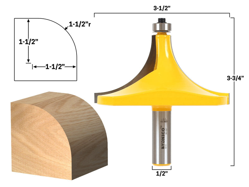 YONICO 13171 1-1/2-Inch Radius Round Over Edge Forming Router Bit 1/2-Inch Shank 1-1/2" Radius - 1/2" Shank