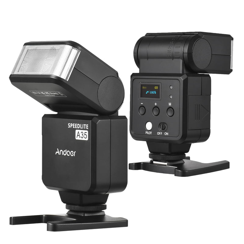 Andoer A35 Camera Flash Speedlite Wireless for Canon, Sony, Nikon, Panasonic, Olympus, Pentax, and Other DSLR Cameras - Features GN32, 1-4s Recycle Time, Universal Hot Shoe, and Trigger Transmitter