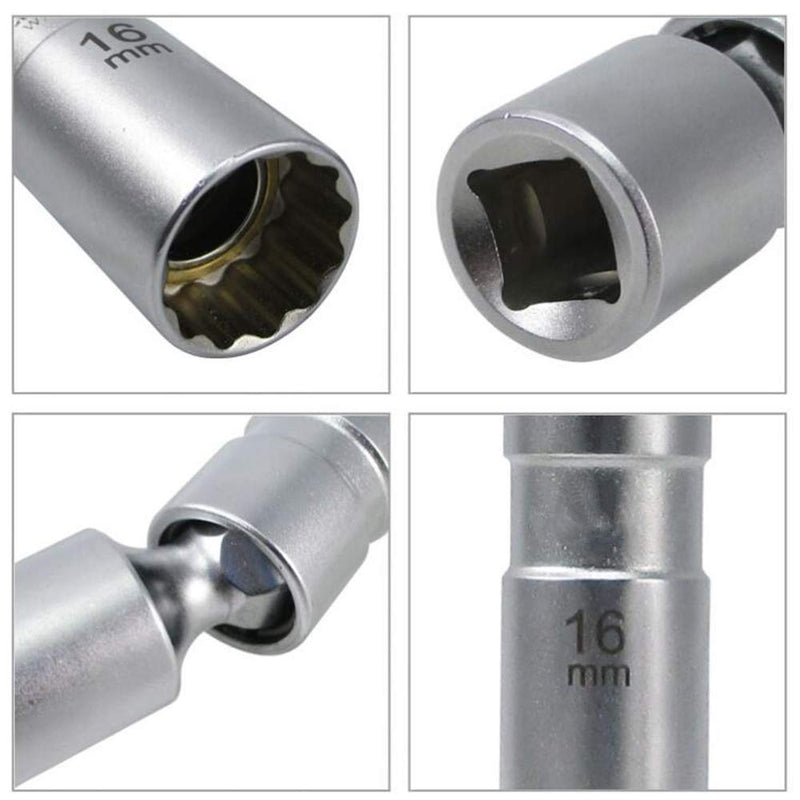 QISF 14MM & 16MM Swivel Extension Spark Plug Socket Thin Wall Magnetic 12-Point Removal Tool + 3/8-Inch Drive Sliding T bar Torque Spanner Extension Kit 10inch/25cm to Most Confined Areas