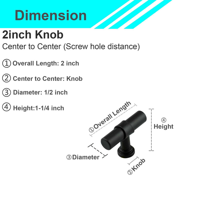 Modket 10 Pack Modern Round Bar Cabinet Handle 304 Stainless Steel 2" Knob, Matte Black
