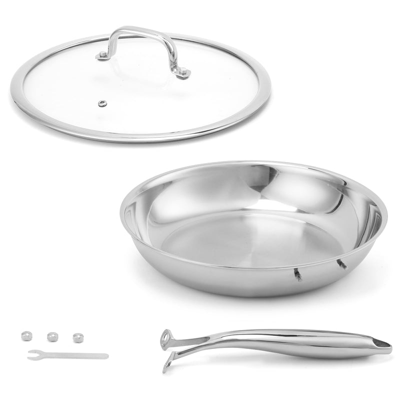 Ranbomer Stainless Steel Pan，Non-Toxic PFAS, PFOA & PTFE Free, Compatible With All Cooktops & Induction Safe, Oven Safe Pan for Searing & Sautéing, Long Lasting Cookware. (12 Inch)