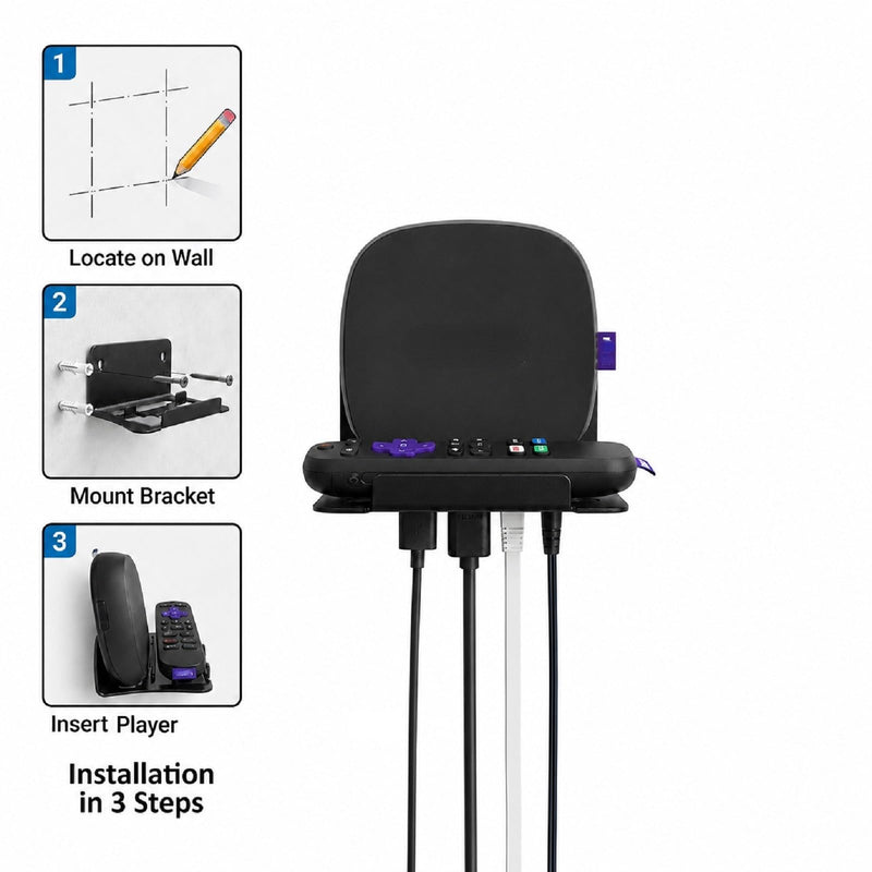 Metal Wall Mount Compatible with Roku Ultra 4K Streaming Player | Heavy Duty Steel Holder for Ultra ,Space Saving Wall Bracket with Cable Management,Hardware Included