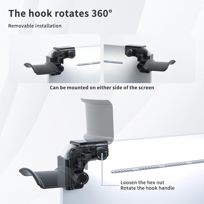 aceyoon Monitor Headphone Stand Clamp-On 360° Rotating Screen Headphones Holder Adjustable Anti-Slip Universal Headset Hanger for Monitor, Desk Organizer