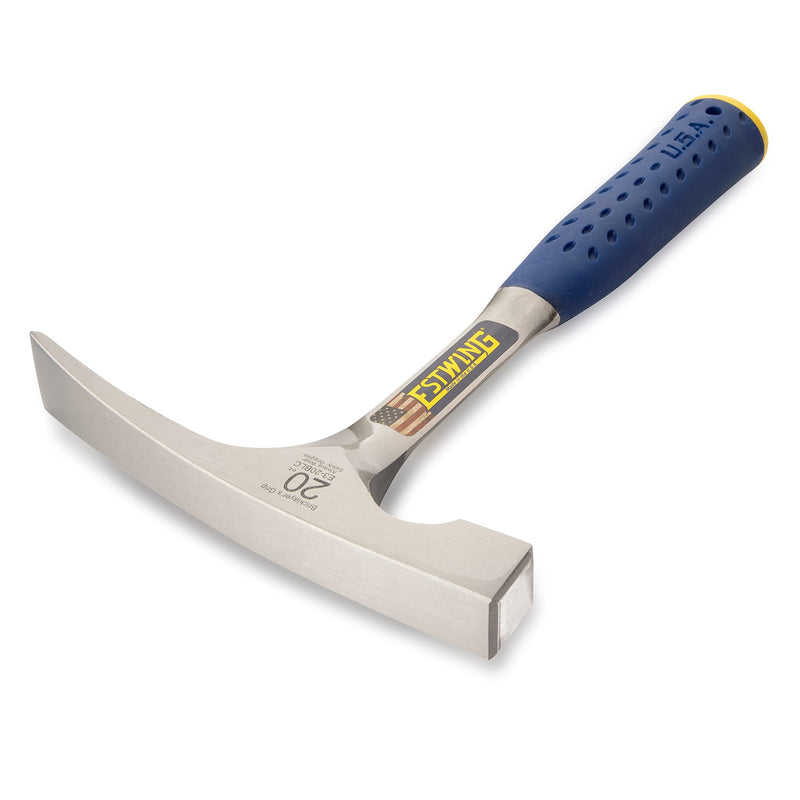 ESTWING Bricklayer's/Mason's Hammer - 20 oz USA Made Masonry Tool with Forged Steel Construction & Shock Reduction Grip - E3-20BLC 20 oz (Ounces)