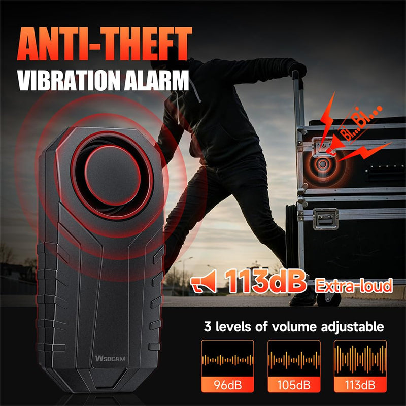 WSDCAM Screw-Mounted Trailer Anti-Theft Alarm - 113dB Loud Vibration Security Car Alarm with 7-Level Sensitivity, IP65 Waterproof, 130ft Remote Control for Truck Tool Box, Rooftop Cargo & Outdoor Gear