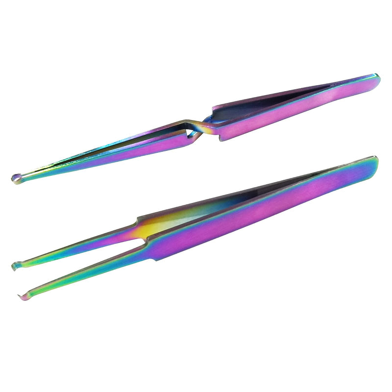 Lock Pin Tumbler Tweezers with Pin Groove Color Stainless Steel Reverse Action Tweezers for Lock Picking Pinning & Rekeying Tool Lock Pinning Cross Locking Tweezers(2Pcs) 2 Pcs Polychrome