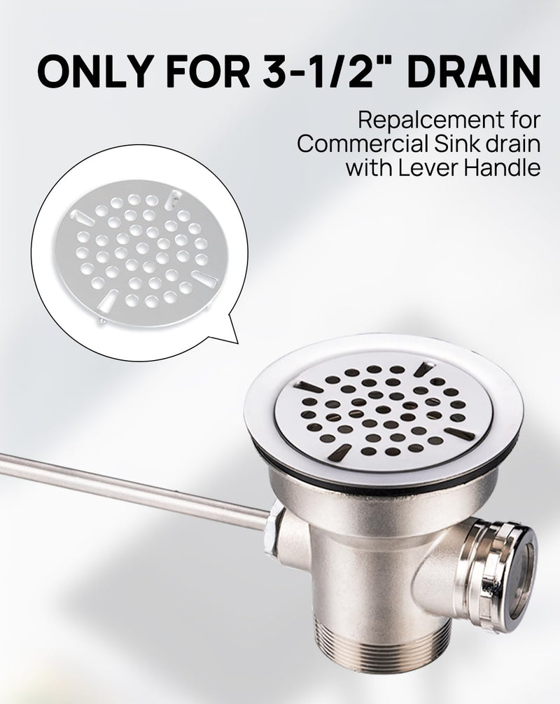 (3 Pack)3-1/2" Commercial Sink Drain Strainer Replacement, Waste Drain Cover Screen, Flat Strainer Only for Commercial Sink Drain with Lever Handle, Stainless Steel (NOT Universal) (3 Pack) Flat Strainer
