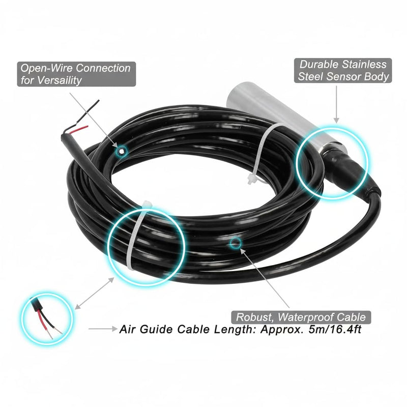 YB‑2J‑F Liquid Level Transmitter 5m Cable Water Level Sensor Detector 12‑32VDC 4‑20mA 304 Stainless Steel Liquid Level Sensor (0‑)