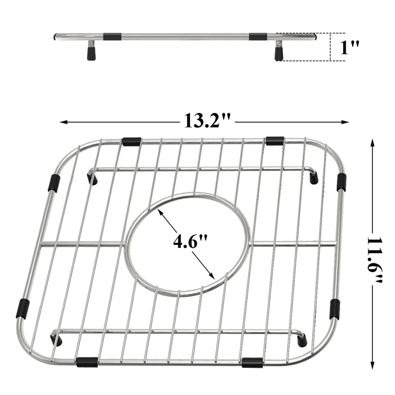 Orgneas Sink Protectors for Kitchen Sink, Universal Double Bowl Sink Bottom Grid 13.2"x11.6"x1.25", 304 Premium Stainless Steel Kitchen Sink Protector Grid Sink Grate Rack Centered Drain 2 Packs 13.2"x11.6",Center Drain