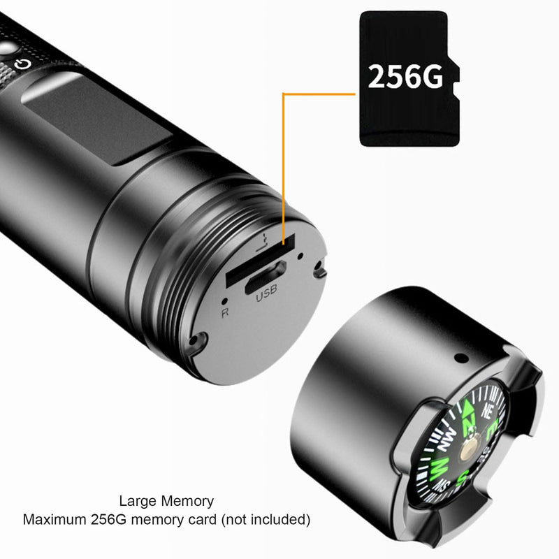 LED Flashlight Recorder, Flashlight Helmet Camera with Handle Brackect, 1080P FHD, 5 Lighting Modes, 120° Wide Angle, 2200mAh Rechargeable Battery for Cycling,