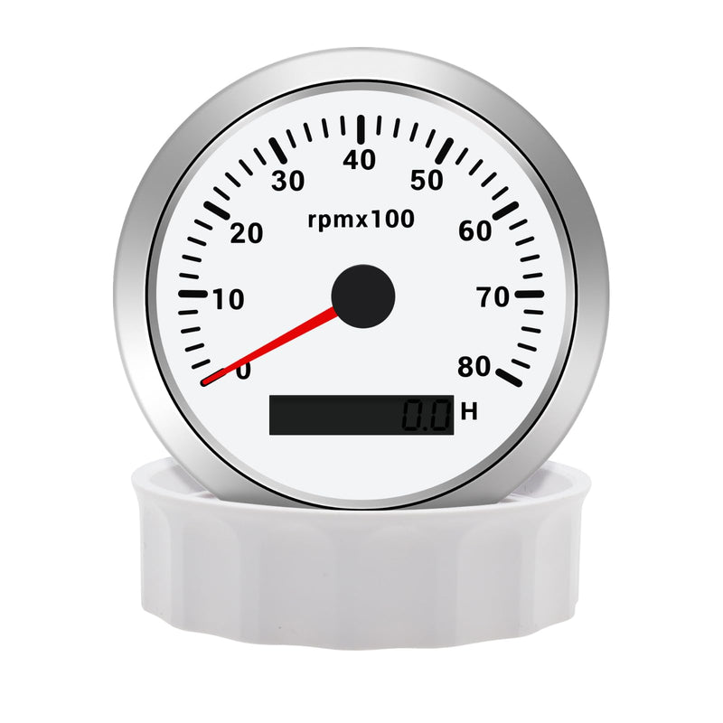 Geloo 85MM Boat RPM Tachometer Gauge 0-8000 RPM Tacometro Meter Replacement for Auto Truck Car - 7 Colors Backlight LED Display 9-32V 3-3/8" (White) White 8000 RPM