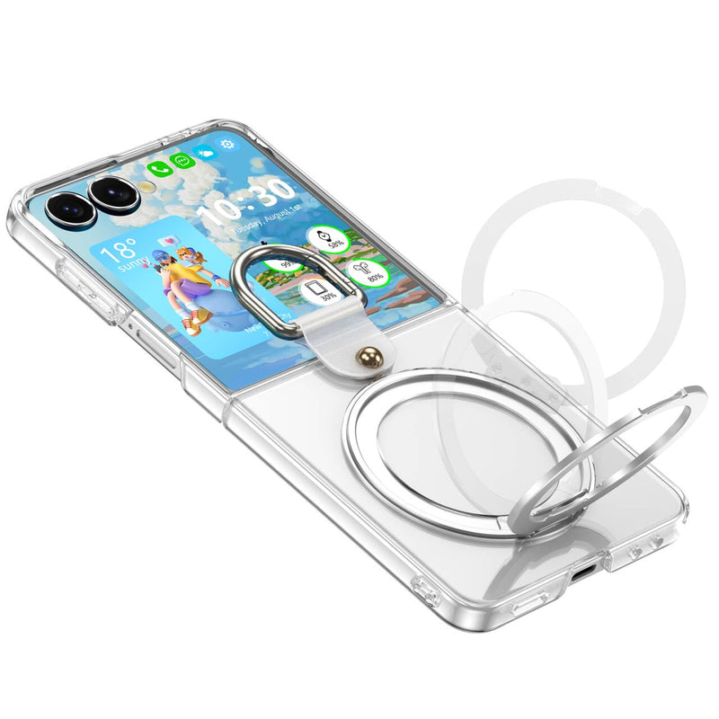 Clear Z Flip 8 Case with Ring 360 Kickstand Hinge Protection for Samsung Flip 8 Case Protective Cover for Galaxy Z Flip 8 5G (2026) - Clear